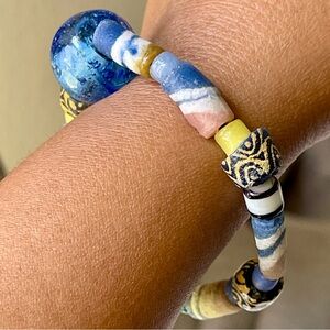 African Trade Glass Beads Stretch Bracelet